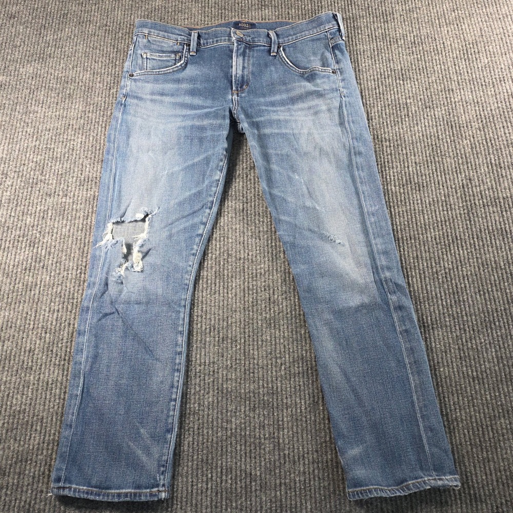 AGOLDE Isabel Distressed Straight Leg Jeans Light Wash Blue Size 29 Distressed